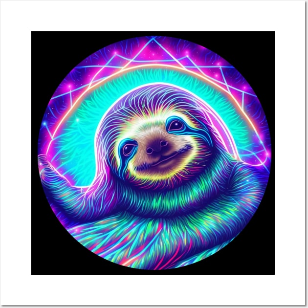 Luminescent Glowing Neon Sloth Wall Art by MythicPrompts